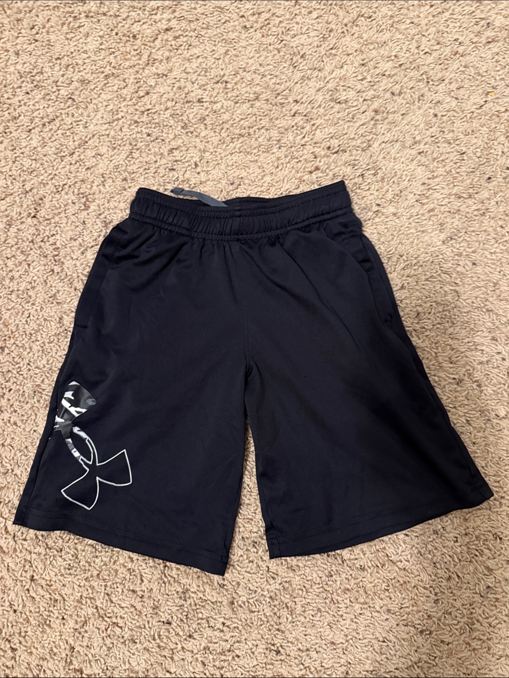 Under Armour Boys Black Athletic Shorts with Logo Accent